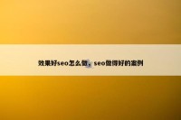 效果好seo怎么做，seo做得好的案例