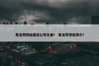麦当劳网站建设公司文案？ 麦当劳项目简介？