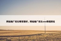 网站推广优化哪家做好，网站推广优化seo教程排名