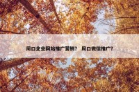 周口企业网站推广营销？ 周口微信推广？