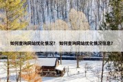 如何查询网站优化情况？ 如何查询网站优化情况信息？