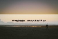 seo具体操作？ seo的具体操作方法？