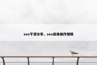 seo干货分享，seo具体操作视频