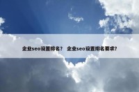 企业seo设置排名？ 企业seo设置排名要求？
