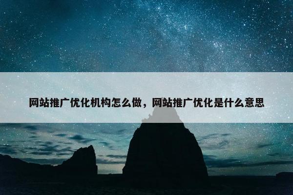 网站推广优化机构怎么做，网站推广优化是什么意思