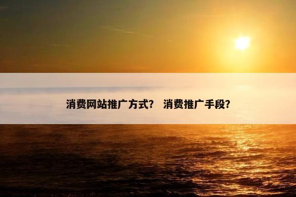 消费网站推广方式？ 消费推广手段？